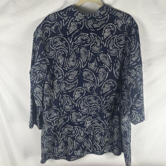 CJ Banks 100% Cotton Sz 3X Navy White Calico Paisley 3/4 Sleeve Full-Zip Jacket - Picture 6 of 9